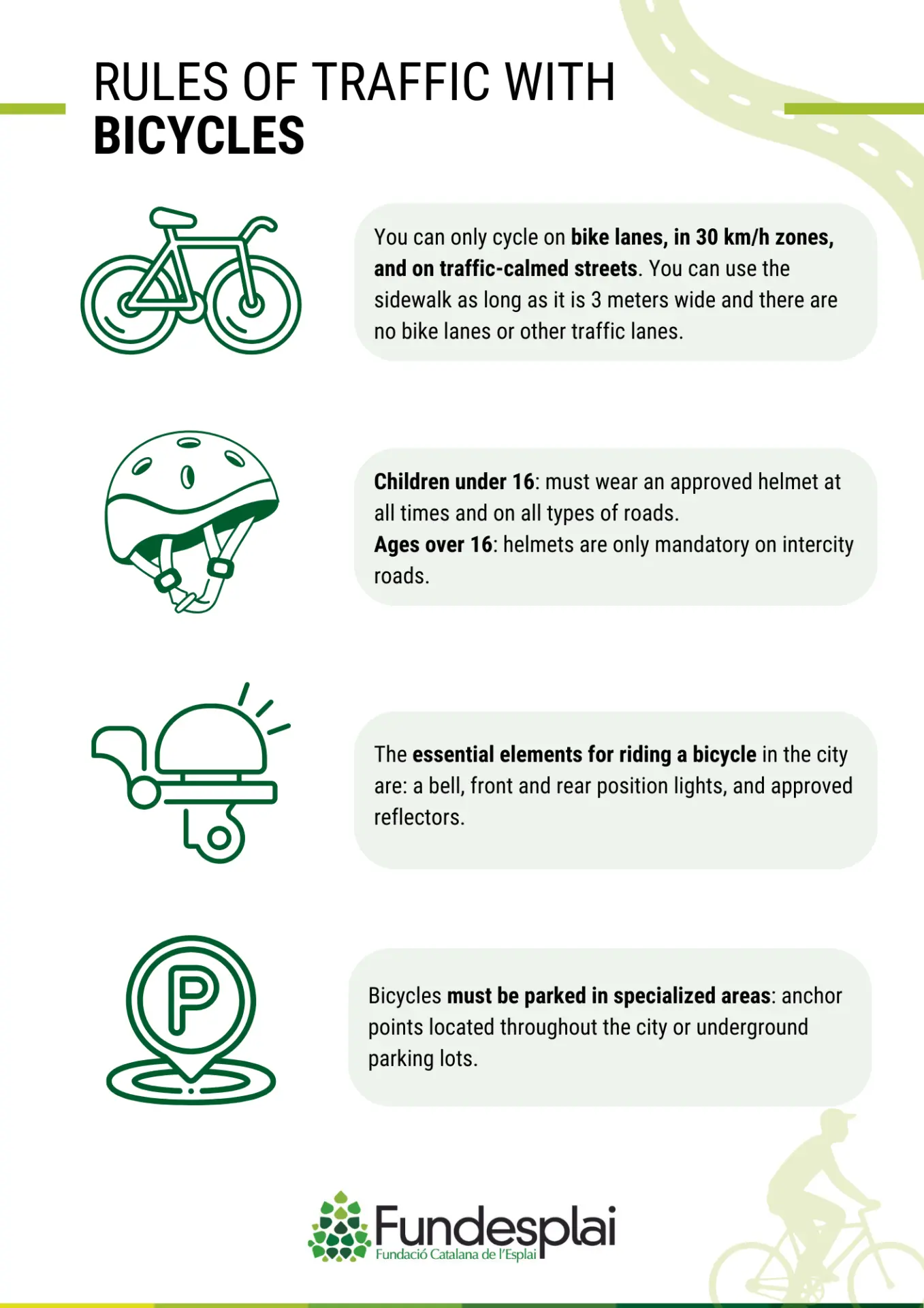 Infografia de normes de seguretat per anar amb bicicleta Anglès